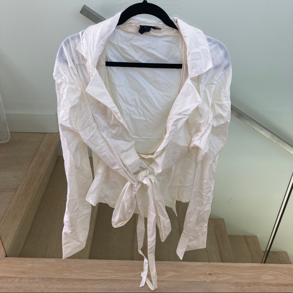 DKNY White Cotton Wrap Top